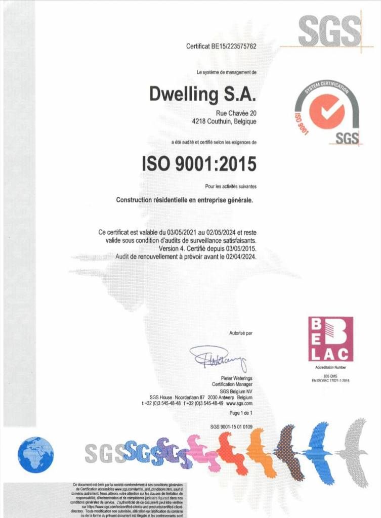 Certificat ISO9001 Dwelling SGS